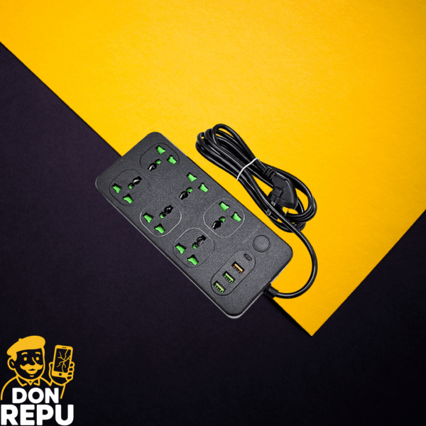 ZAPATILLA ALARGUE 6 ENCHUFE 3 PUERTOS USB + 1 TYPE C 2M 220V 3000W